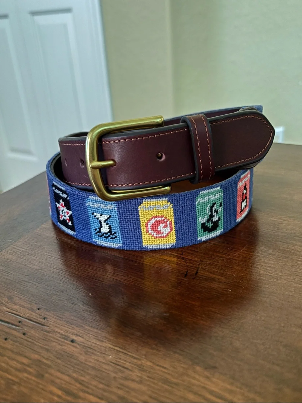Handmade Beer Can Needlepoint Belt